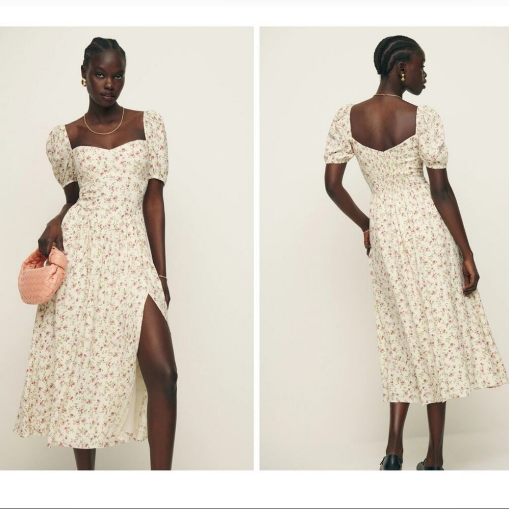 🌸 REFORMATION Lacey Smocked Sleeve Dress In Boheme